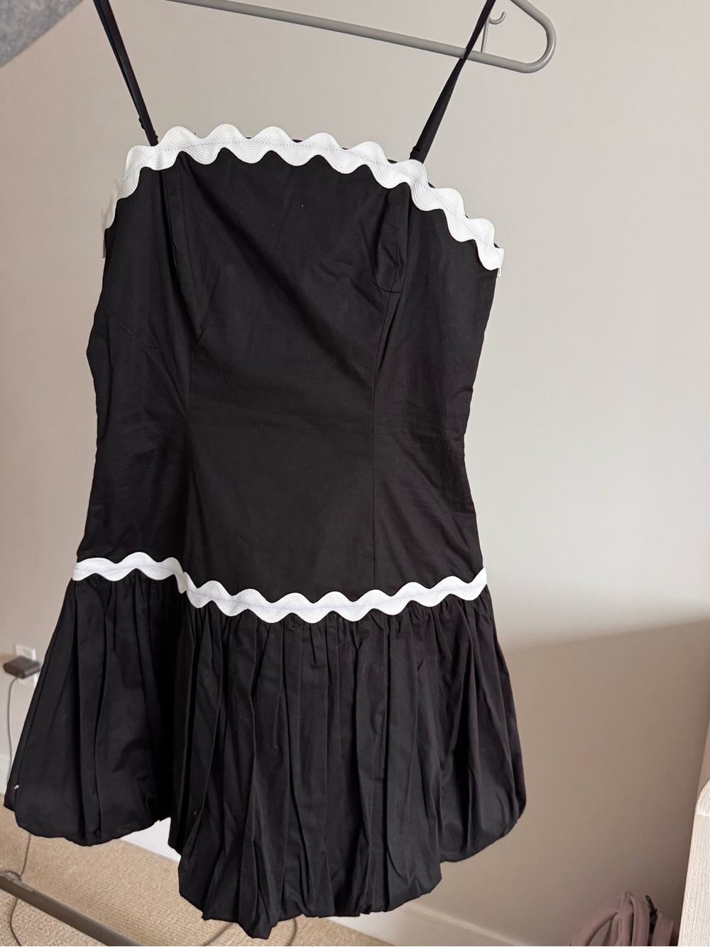 Black Mini Dress with White Scallop Trim